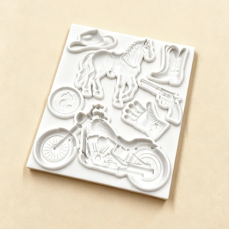 Western cowboy left wheel silicone mold gloves, motorcycle leather boots, horse coin shape DIY handmade chocolate candy molds