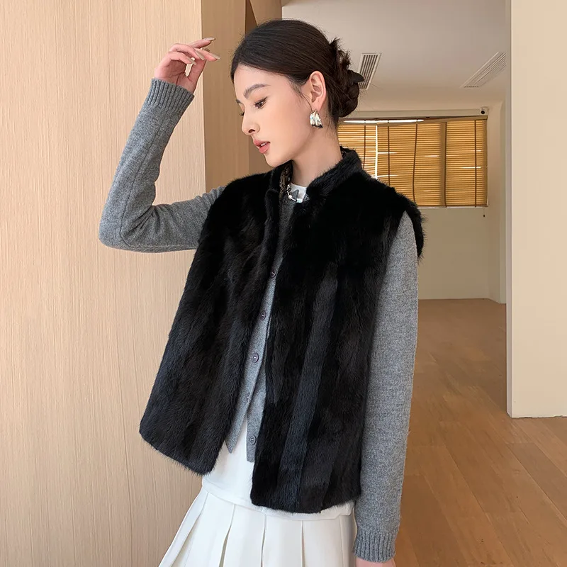 

2025 Women's Double-Sided Fashionable Winter Mink Fur Vest Autumn Winter Comfortable Casual Style No-Sleeve Stand-Collar Jacket