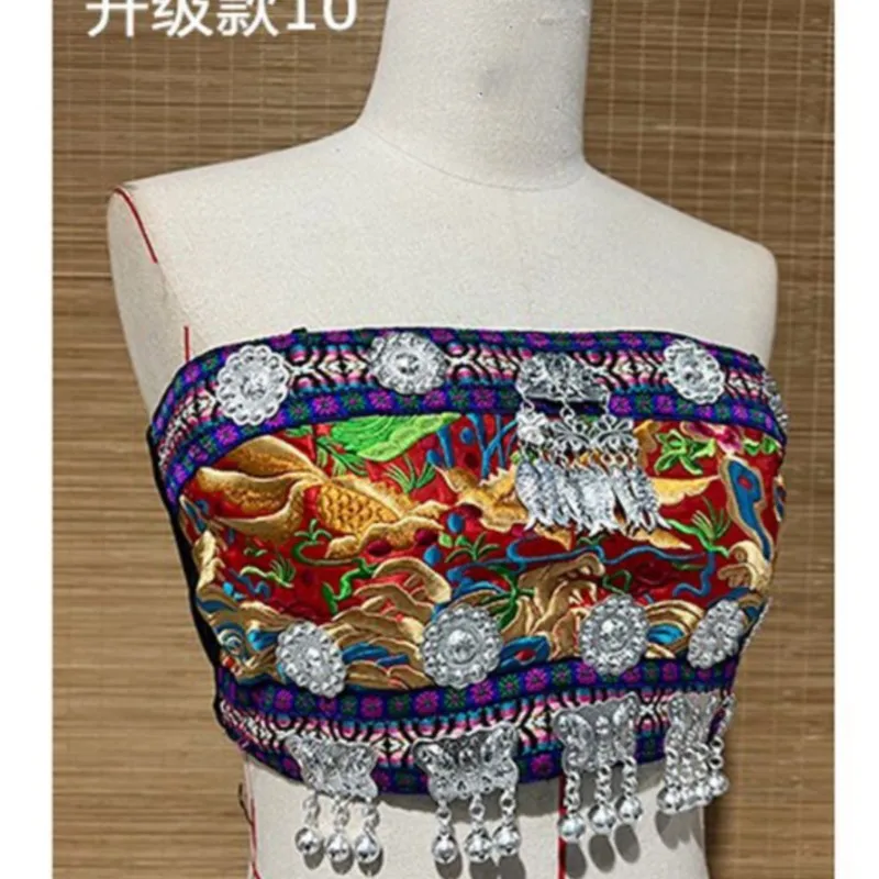 Miao Dance Performance Ethnic Minority Embroidered Clothing Tube Top Silver Strapless Vest Female Crop Top