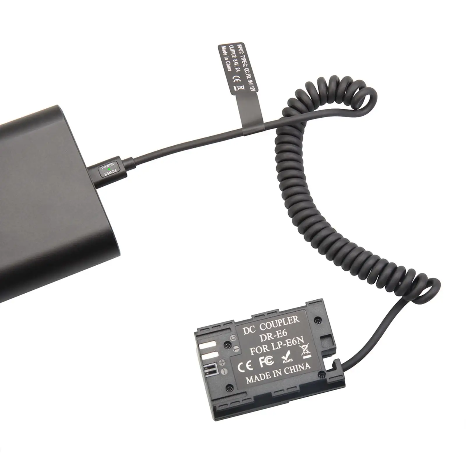 Dummy Power Adapter Cable Type C to LP E6 for R R5 R6 90D 7D Mark II Cameras