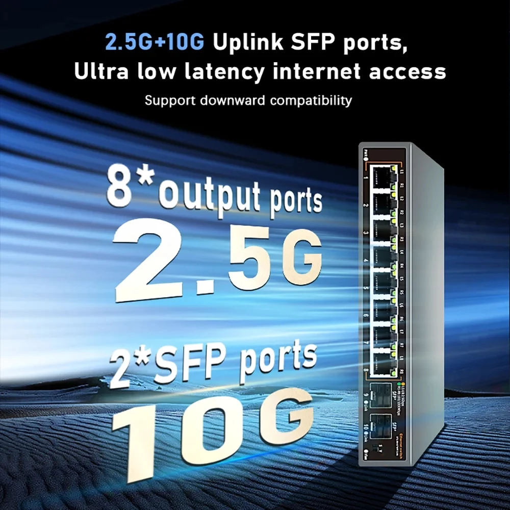 Сетевой коммутатор 2,5G, 8 портов с 2 портами SFP 10G, Ethernet-коммутатор для IP-камеры/безопасности видеонаблюдения