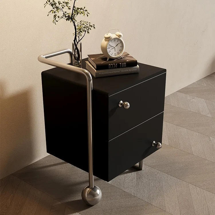 طاولة بجانب السرير لغرفة النوم صغيرة وحديثة وبسيطة مصنوعة من الفولاذ المقاوم للصدأ والخشب الصلب