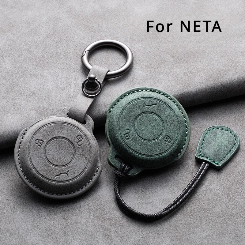 Leather Car Smart Key Case Cover for NETA V Nezha U Nezha NO1 NETA V Auto Key Fob Shell Holder Keychain Accessories