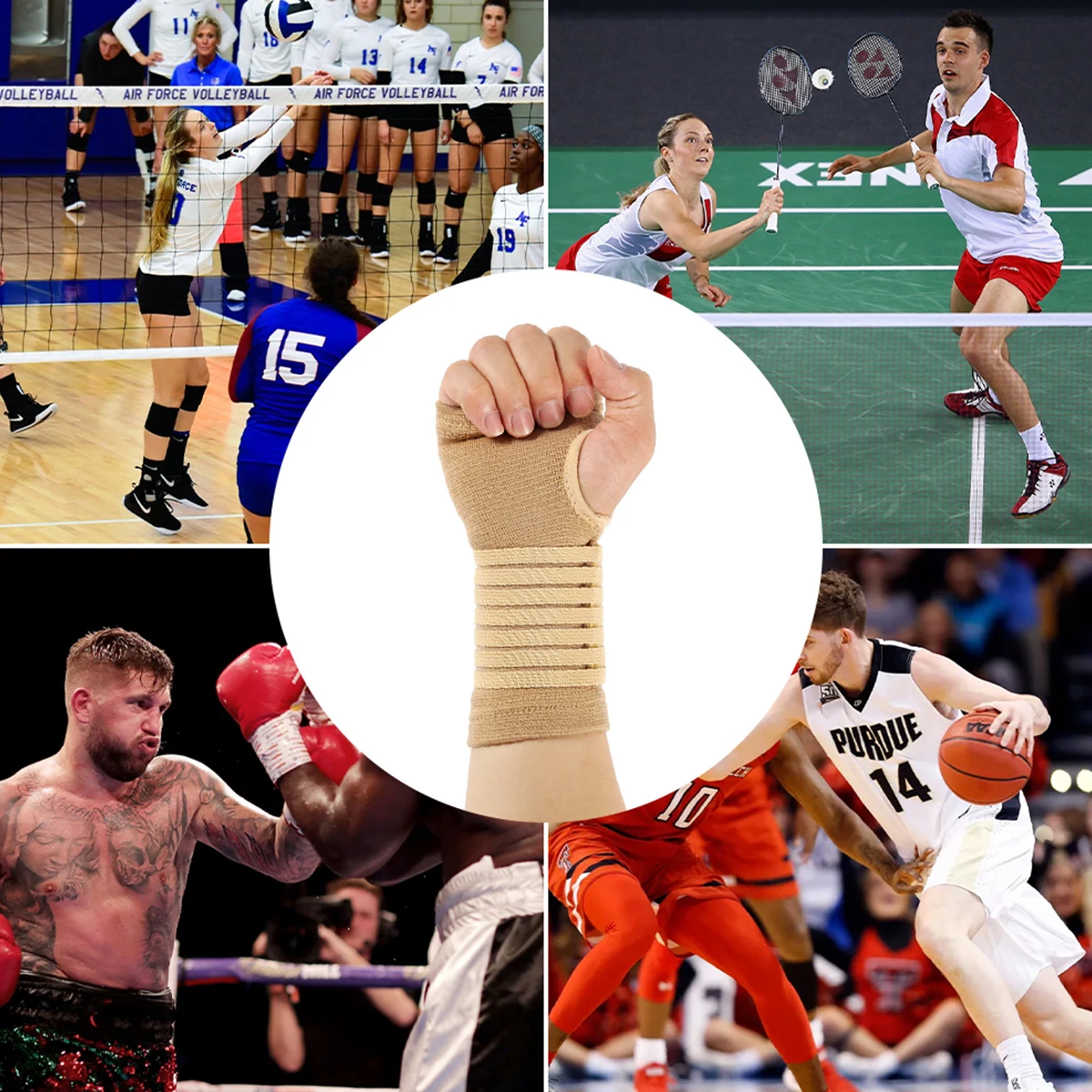 2pcs Wrist Bandage Support Beige Wrist Hand Support Gloves Thumb Hand Wrist Support Strap Glove For Sprains, Injury Or Sports