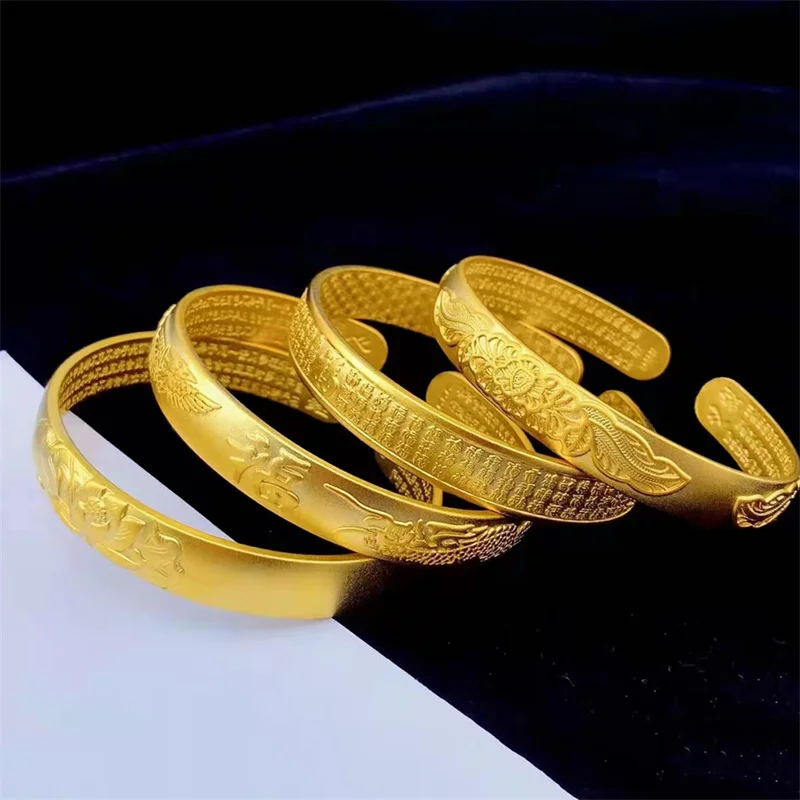 

High quality 24K gold dragon and phoenix retro gold men's and women's bracelet, fashionable AU999 adjustable couple jewelry gift