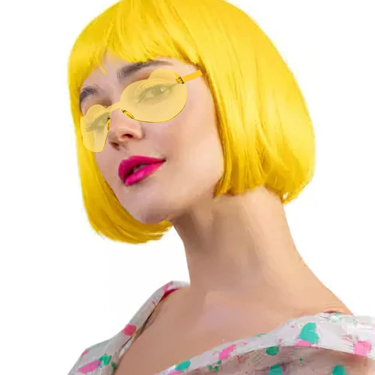 

12-дюймовый / 30 см модный женский короткий прямой синтетический парик Боб с плоской челкой (желтый)