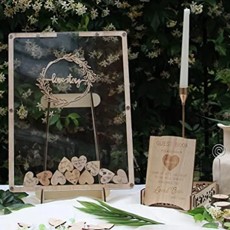 Rustic Wedding Guest Book Alternative, Baby Shower Guest Book Alternative, 80 Piece Heart Shaped Wooden Box Easy To Use