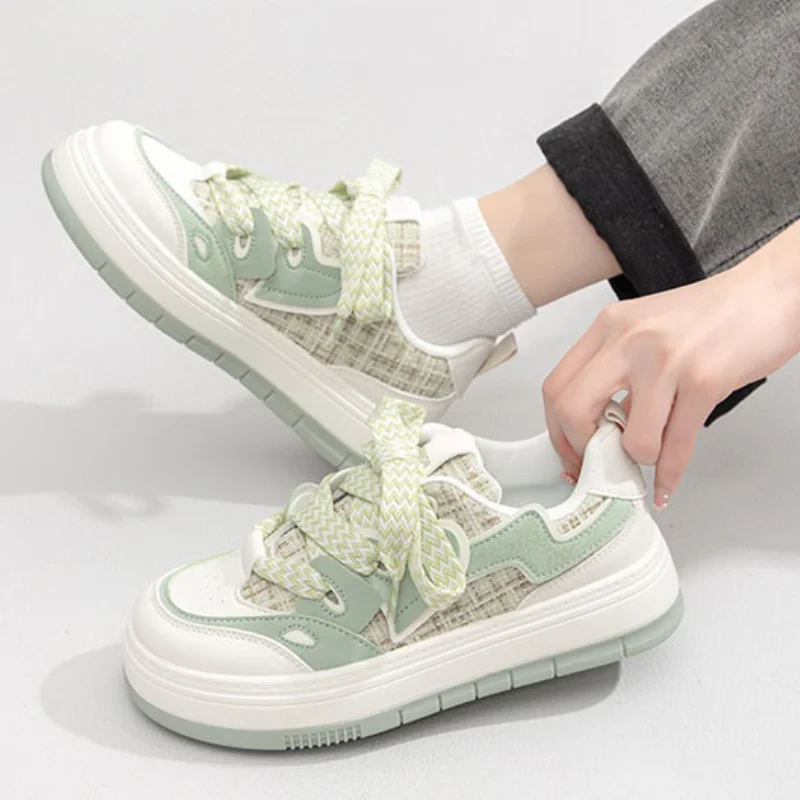Pink Green Sneakers Casual Platform Sneakers Women Kawaii College Style Retro Vulcanized Shoes Women Korean Fashion Designer