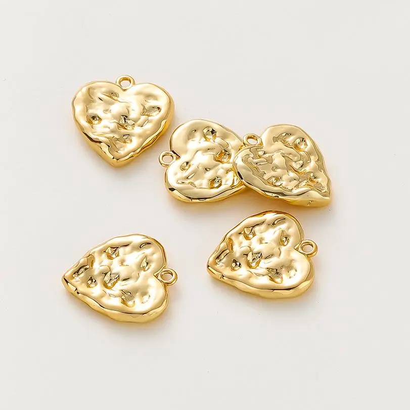 4pcs/lot 18K Gold Colors Folded Lava Shape Heart Pendants Natural Style Necklace Charms For DIY Jewelry Making Accessories