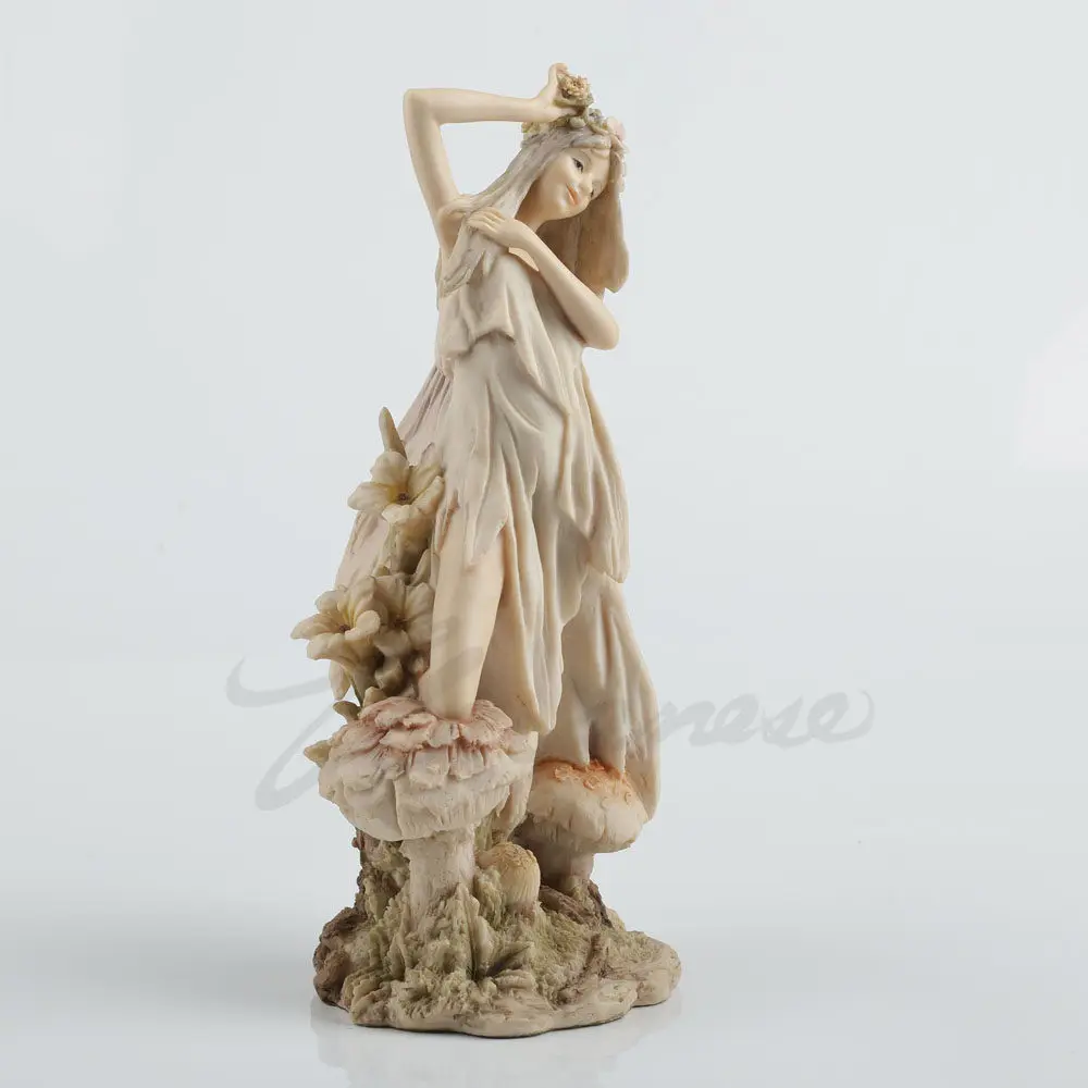 Retro Distressed Mushroom Flower Fairy Statue Rustic European Goddess Figurine Luxury Healing Desktop Home Decorative Ornament