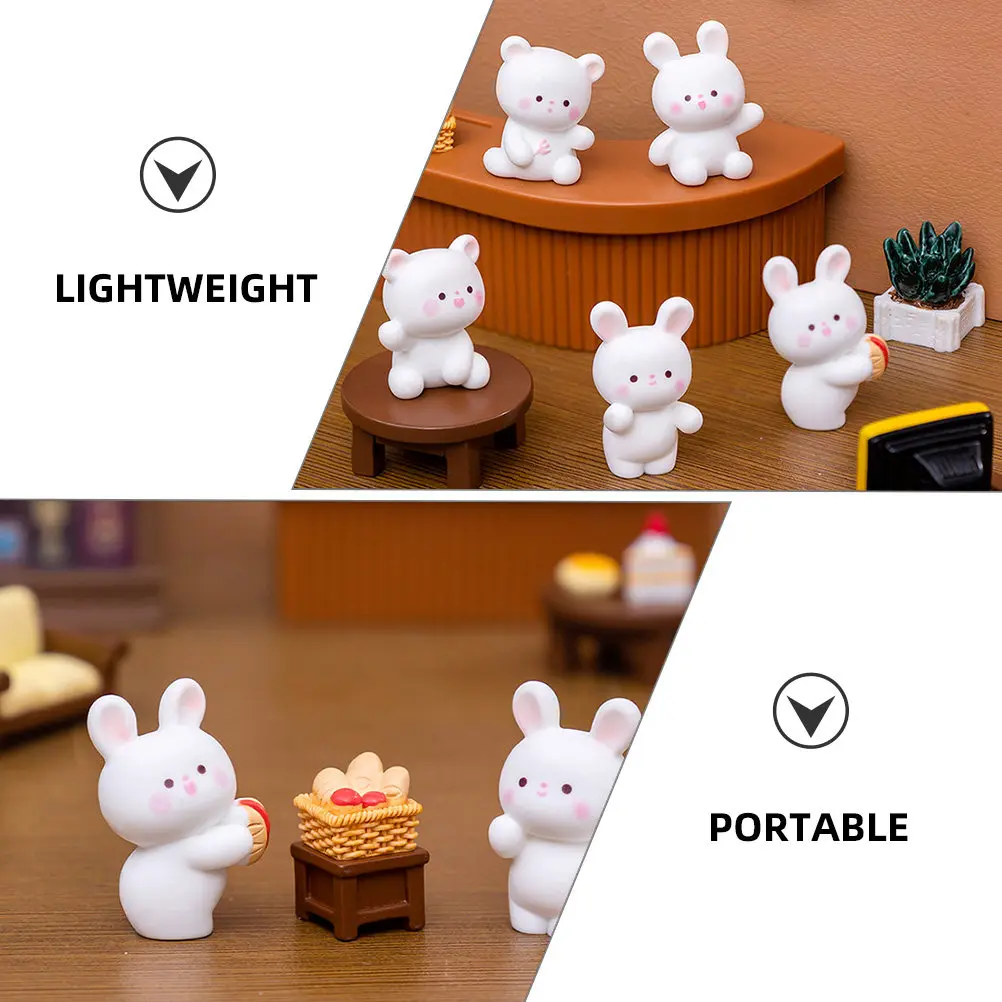 1Set Mini Resin Rabbit Bear Landscape Ornaments Set for Car Desk Garden Easter Micro Decoration Adorable Tiny Animal Statues