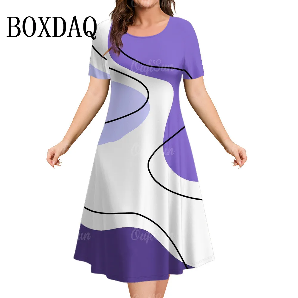 Woman Clothing Women‘S Short Sleeve Dress Loose Dresses 3d Stripes Printed Fashion Clothing Summer Casual Sundress A-Line Dress