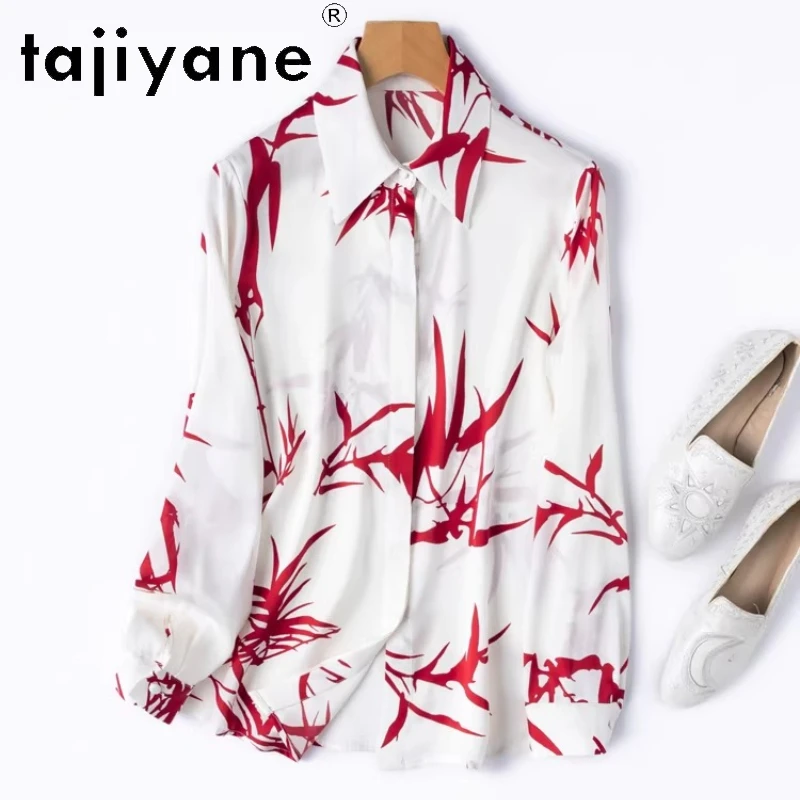 

TAJIYANE 93% Шелковые рубашки из тутового шелкопряда для женщин, элегантные рубашки с принтом из бамбука, премиум-класс, новые женские топы 2026, женская весенняя одежда jirai kei