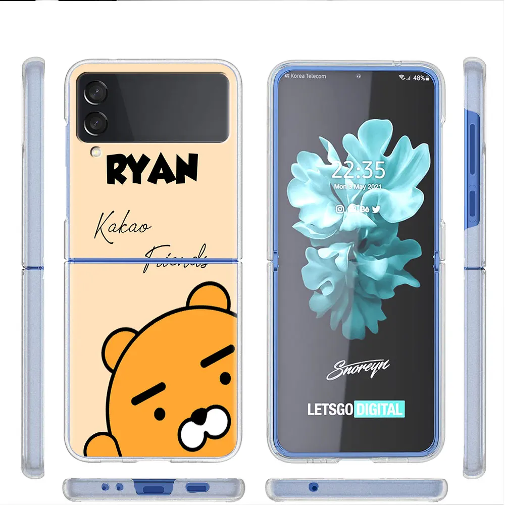 Case For Samsung Galaxy Z Flip 4 5G Transparent Hard Cell Phone Cover ZFlip Clear PC Luxury Shell Coque Ryan Cartoon