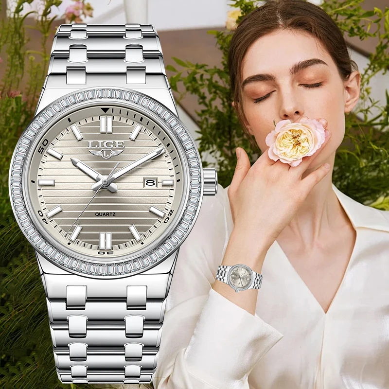 

LIGE изысканные элегантные женские часы модные роскошные часы из нержавеющей стали со светящимся календарем водонепроницаемые кварцевые часы для женщин подарок новый