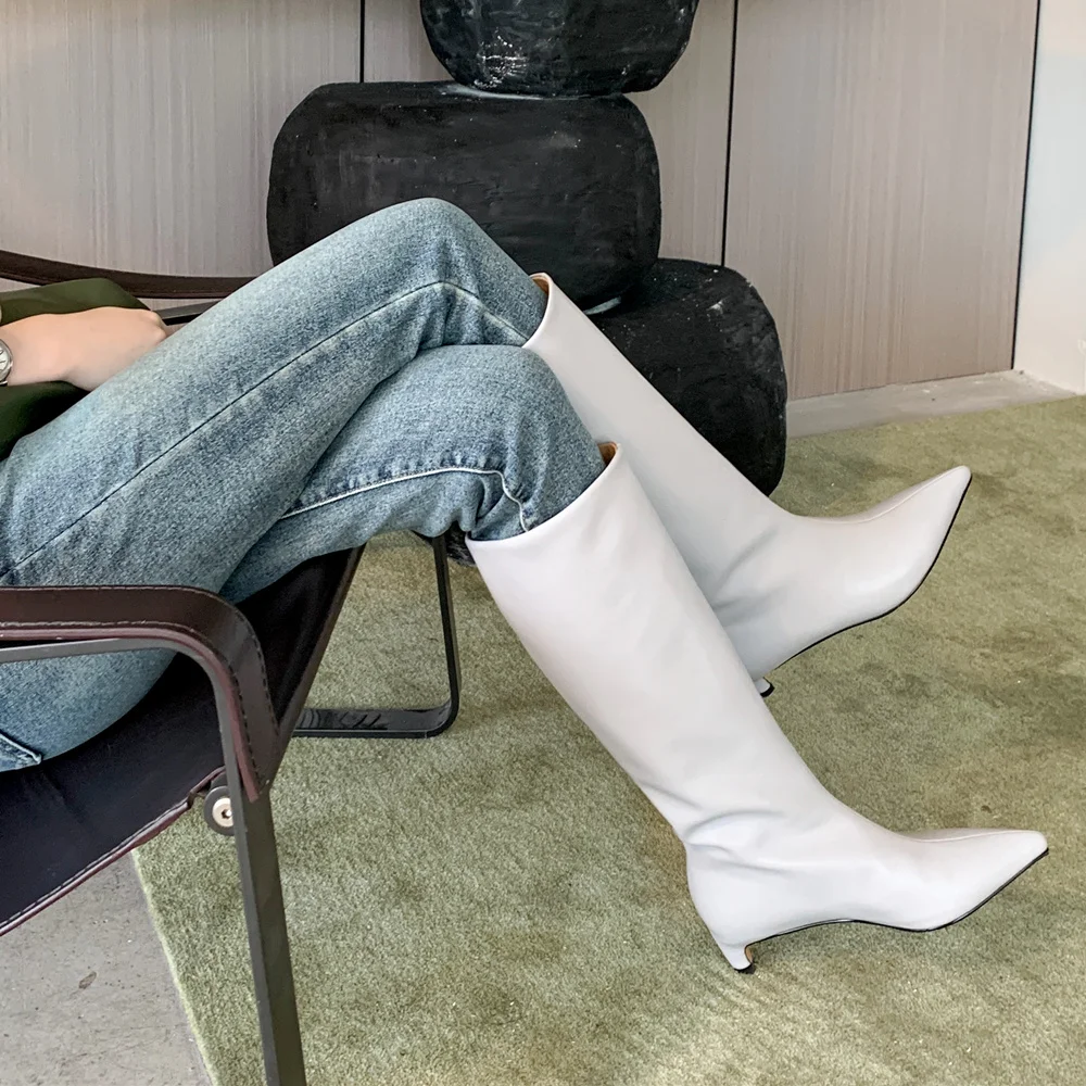 FEDONAS Elegant Pointed Toe Women Knee-High Boots 2024 Autumn Winter Thin Heels Genuine Leather Office Lady Party Shoes Woman