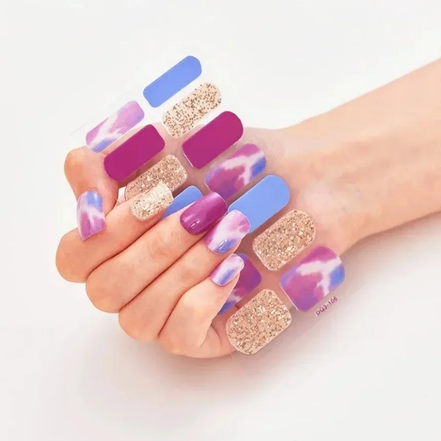 Tiras de parche de uñas de Gel semicurado transparente, lámpara de horneado UV/LED de Color puro, envolturas de esmalte de uñas, pegatina de Gel de cubierta completa, 16 puntas