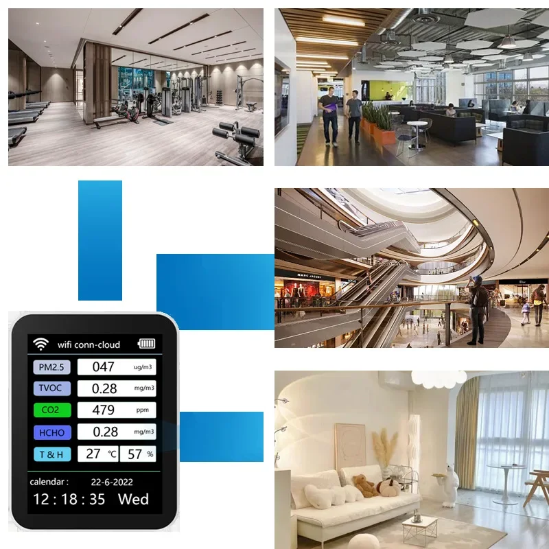 New Tuya WiFi 6 In 1 Multifunctional Detector Portable Air Quality Detector TVOC CO2 Gases CH2O Temperature Humidity Detecting