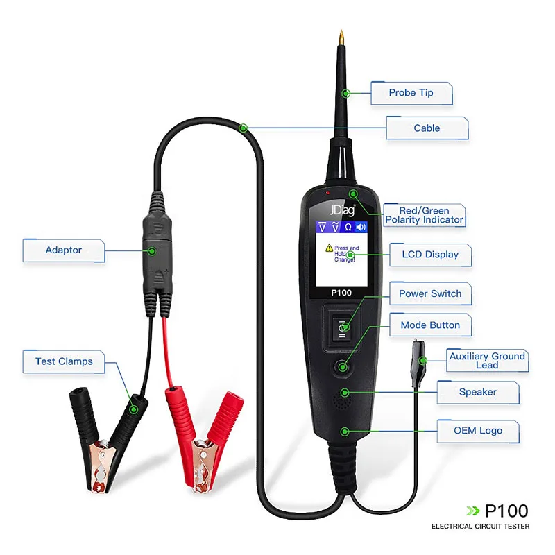 Car Circuit Tester P100 JDiag Power Probe Automotive Diagnostic Tool 12V 24V Electrical Current Power Scanners