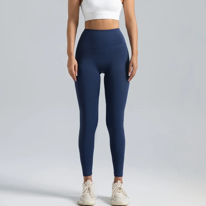 Leggings neri da donna senza pantaloni da yoga per sollevamento fianchi a vita alta con linea a T con compressione addominale e leggings da corsa nudi