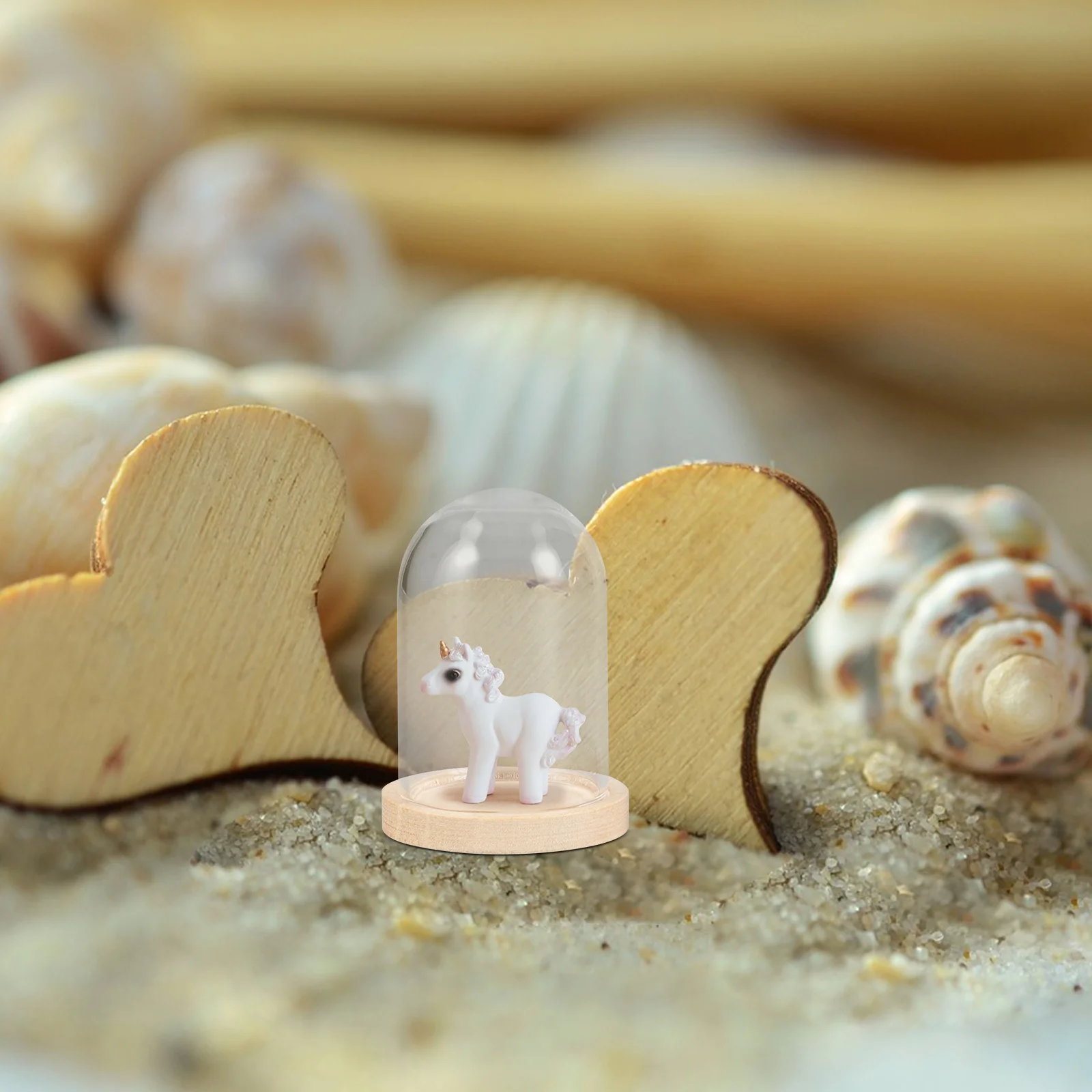 

3Sets Mini Glass Dome Wood Base DIY Microlandscape Display Cloche Clear Glass Cover Reusable Plant Terrarium Container