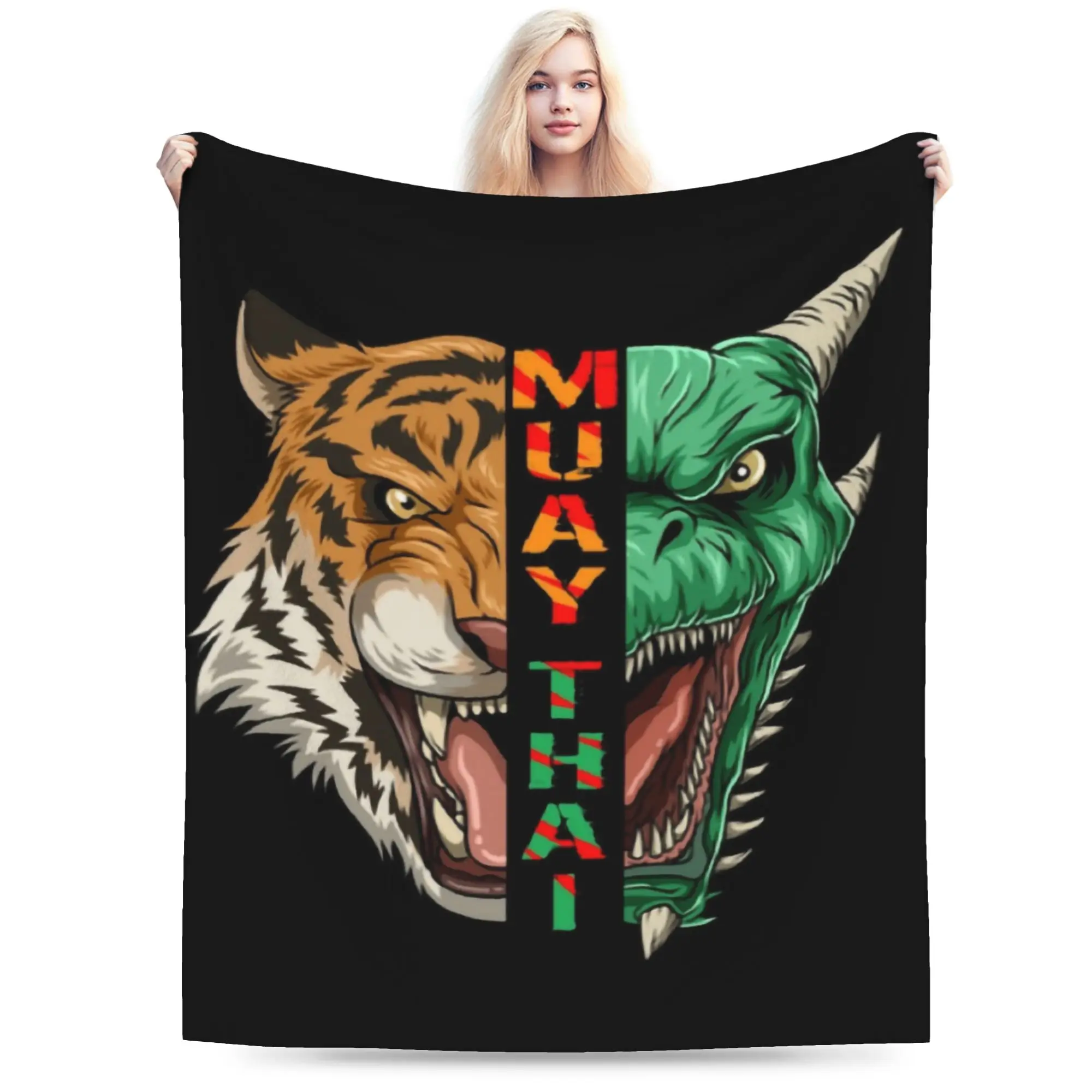 Custom 3D Printed Muay Thai Dragon And Tiger Blankets Thailand Boxing Martial Art Throw Blanket for Sofa Travel Bedding