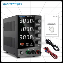 Wanptek Zasilacz DC regulowany 30V 10A z enkoderem Gruboziarnisty i precyzyjny regulator Ławka z portem szybkiego ładowania USB TypeC