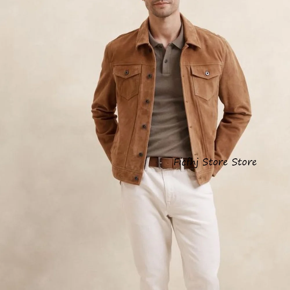 

Men's Jacket Fashion Suit Jackets Business Casual Style Faux Suede Fabric Jackets for Man Fashionable Urban Blazers Lapel Collar