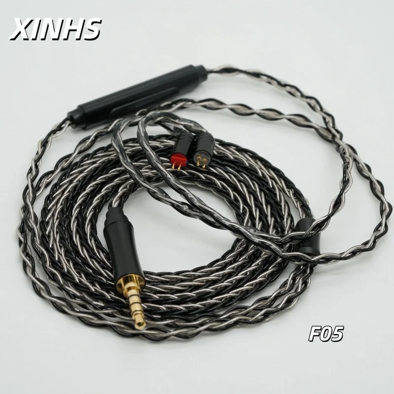 

XINHS F05 8-жильный серебристо-черный посеребренный медный кабель для обновления наушников с микрофоном