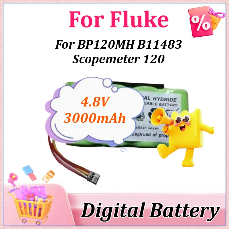 

New 4.8V 3000mAh for Fluke BP120MH B11483 Scopemeter 120 for 43 43B Power Quality for Analyzers 125 F125S 124 123 125S Battery