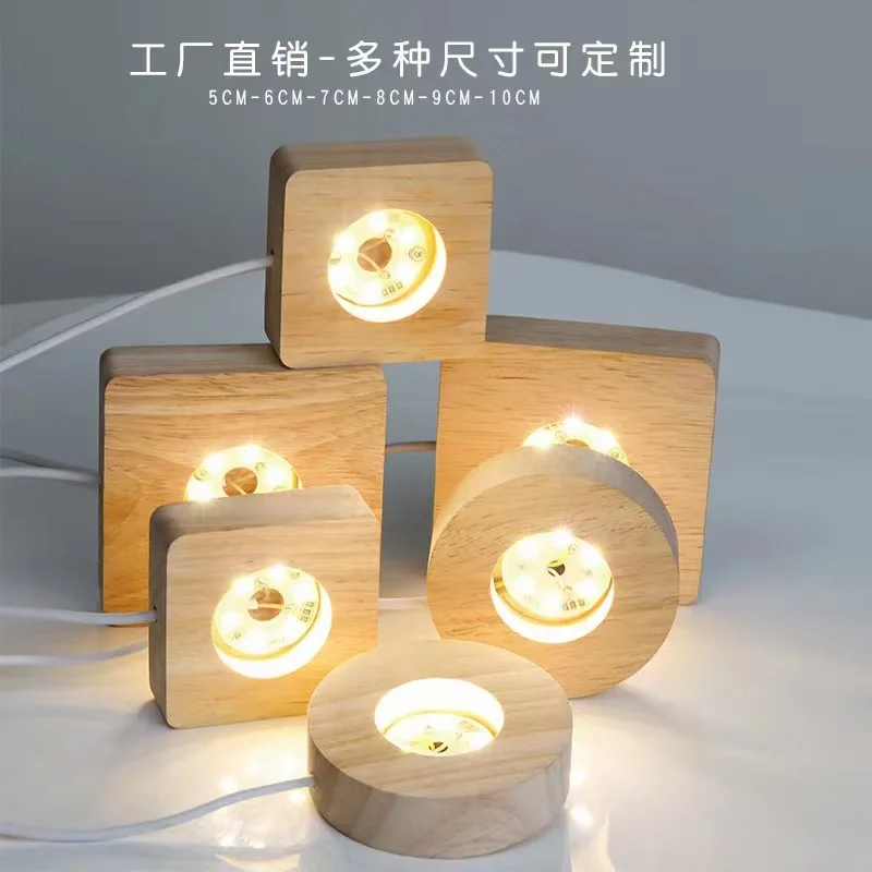 

Round Solid Wood Luminous Night Light Crystal Ball Base LED Touch Charging USB Connection Switch Small Ornament in Stock