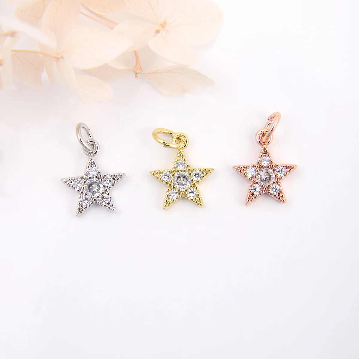 10 sets of sweet copper micro inlaid zircon niche pentagram pendants for bracelets, necklaces, earrings, DIY jewelry accessories