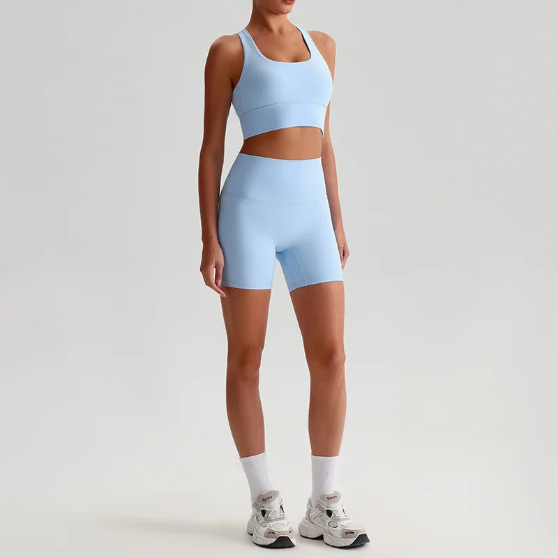 Women's New Yoga Set Tight High-rise Hip Lifting Sportswear Breathable Quick-drying with Chest Pad Neck Hanging Vest Yoga Set