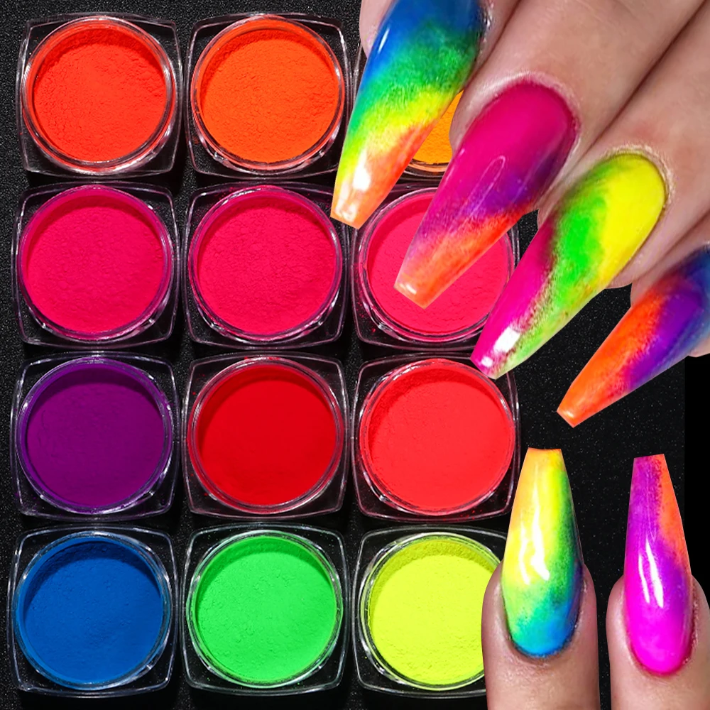 1 sztuk neonowy brokat do paznokci w proszku fluorescencyjny wcieranie Pigment Art pył do paznokci efekt gradientu lato DIY Manicure dekoracje LEBYE1-13