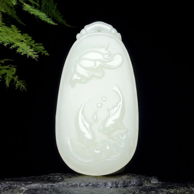 

Natural Hetian Jade Double Fish And Pendant With Continuous Prosperity