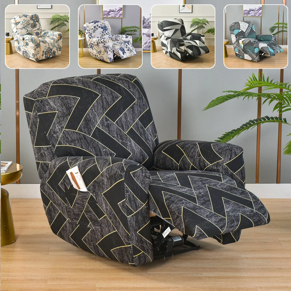 1Seater 4pcs/set Stretch Recliner Sofa Cover for Living Room Elastic Non Slip Floral Armchair Cover All-inclusive Capa Para Sofá