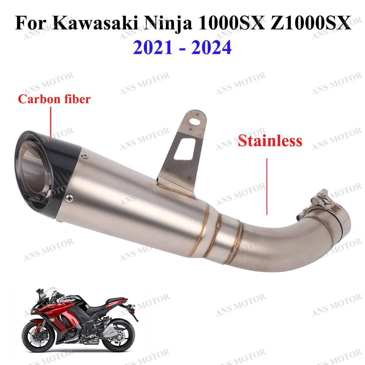 Slip On For Kawasaki Ninja 1000SX Z1000SX 2021-2025 Motocycle Exhaust Muffler Escape System 1000SX Exhaust Pipe Carbon Fiber