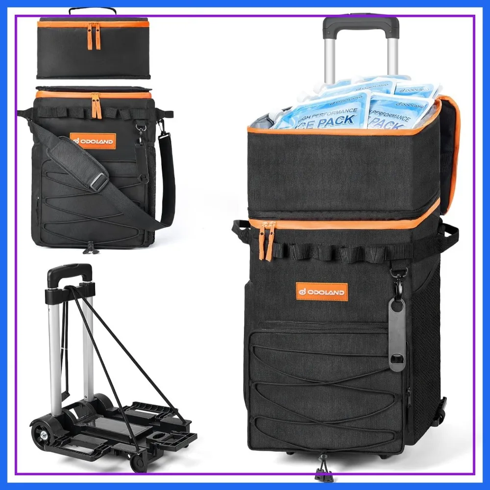 

72 Can Rolling Cooler Bag with Wheels & Handle, Collapsible Insulated Ice Chest for Beach, Camping & Tailgating - Portable Travel Soft Cooler on Wheels, Collapses for Easy Storage