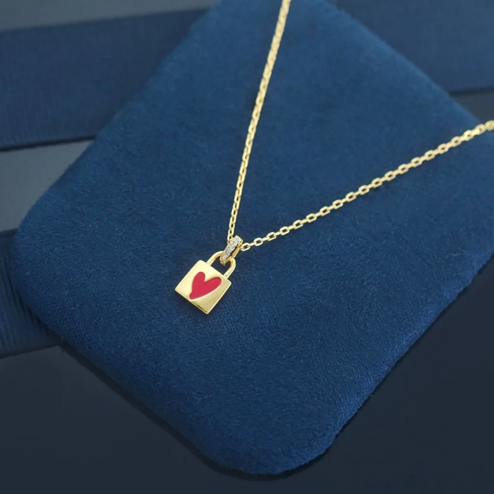 2023 Popular Small Square Lock Necklace Heart-Shaped Temperament Personality Collarbone Sweater Chain Valentine'S Day Gift