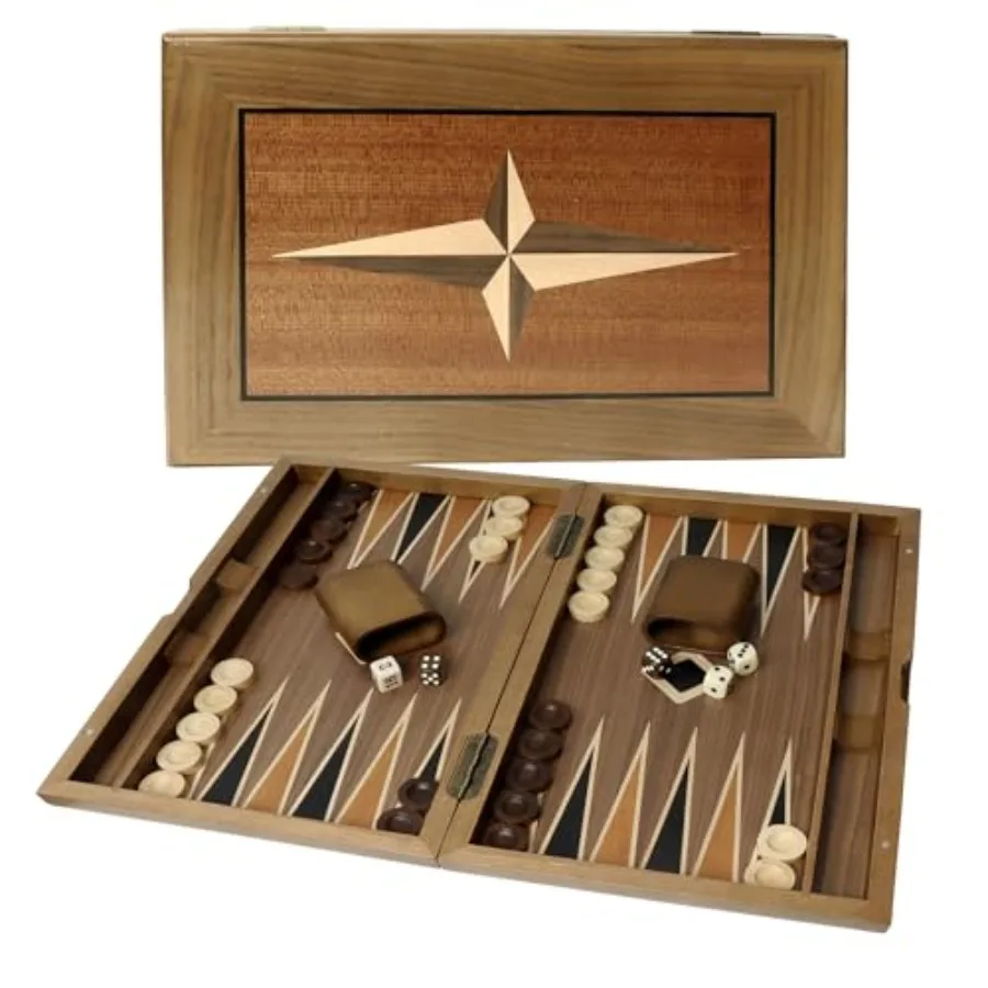 

Премиальный деревянный складной набор для нард с инкрустацией, классическая традиционная стратегическая настольная игра в форме звезды, 21 дюйм, натуральное дерево