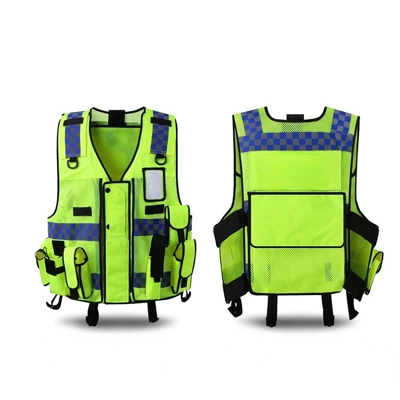 

Reflective Vest Multi-bag Construction Site Building Safety Protection Vest Fluorescent Clothes Jacket Glow In The Dark Tape