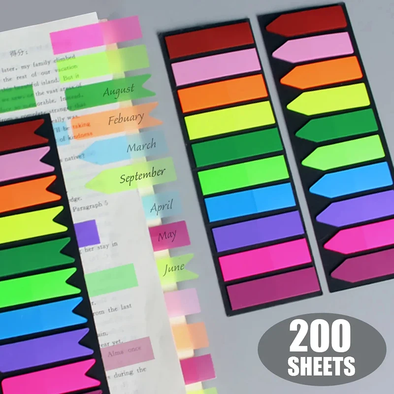 200 sheet Color Index Sticky Notes Ultra-fine Index Label Stickers PET Sticky Notes Highlighter Translucent Page Makers for Page