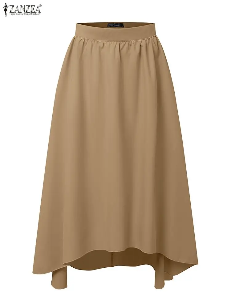 

ZANZEA Women Long Skirts 2025 Fashion High Waist Casual Solid Asymmetrical Maxi Jupes Saia Faldas Loose Zipper Party Bottoms