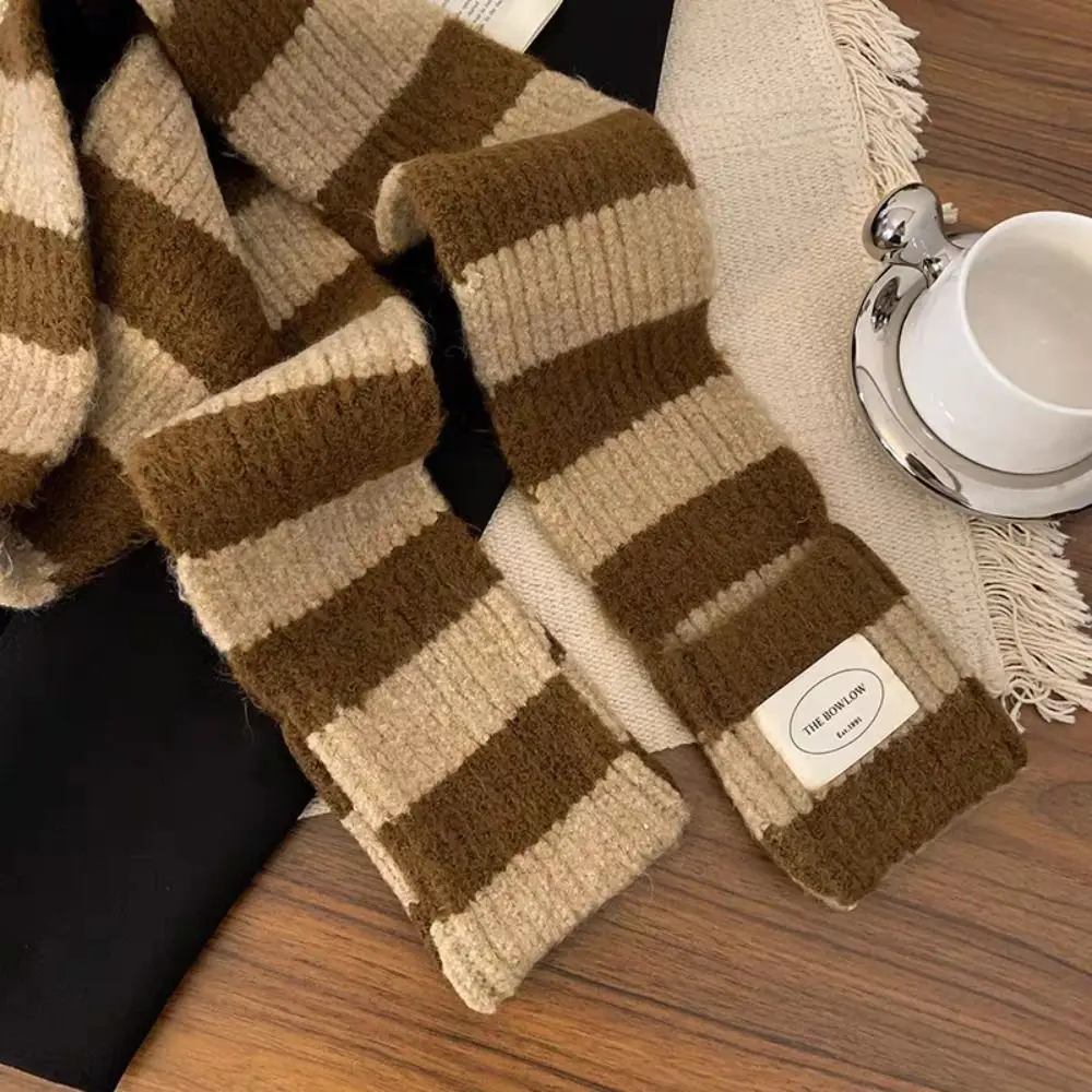 Retro Warm Winter Scarf Striped Soft Long Scarves Thickened Black White Shawl Wrap Women