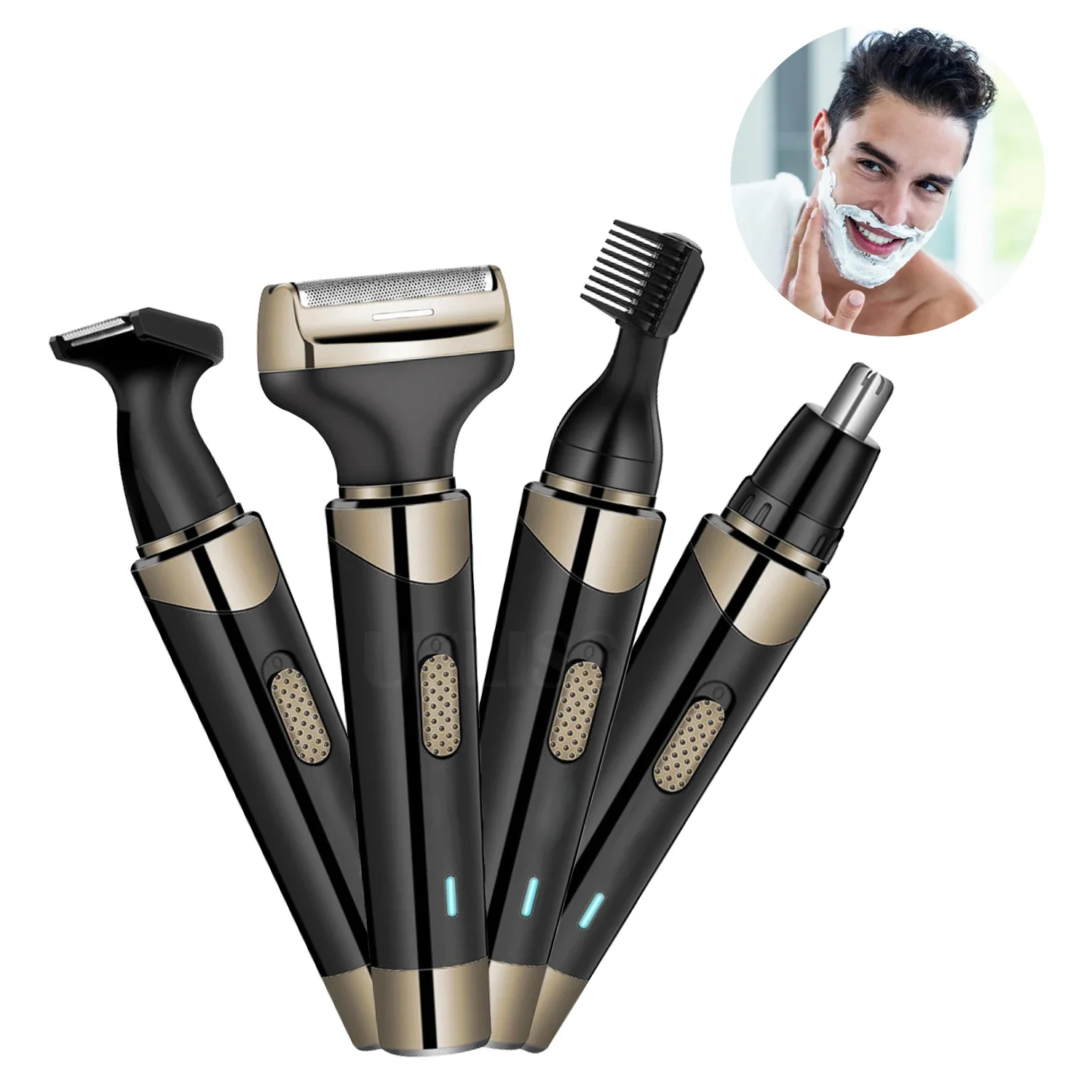 เครื่องโกนหนวดไฟฟ้ามีดโกนแบบชาร์จ USB สําหรับผู้ชาย 4 in 1 Grooming Kit