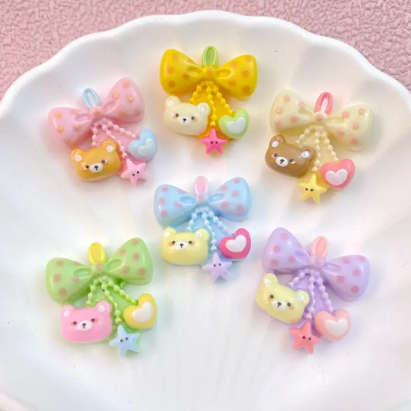 10Pcs New Cute Cartoon Little Bear Bow Series Flat Back Resin Cabochons DIY Jewelry Craft Decoration Accessorie