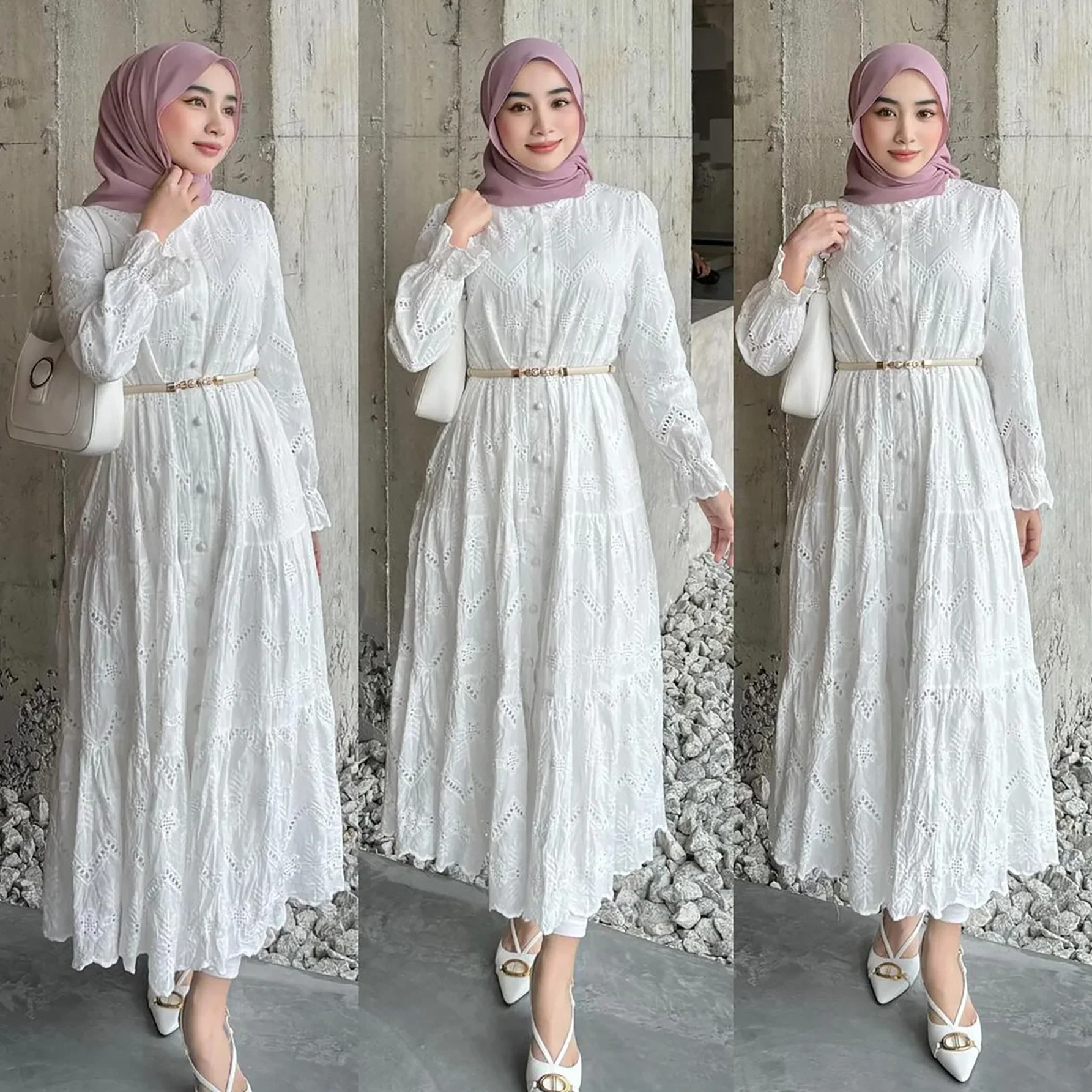 

Jalabiya Women Eid Muslim Dress Abayas Embroidered Hollow Out Lace Long Sleeve Robe Vestidos Women Party Dresses Malaysia 2025