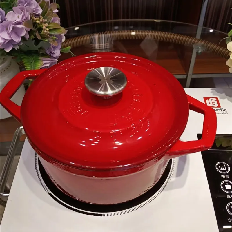 

Лидер продаж, минималистичный ветровой бинауральный чугунный горшок, эмалированный горшок, бытовой горшок для тушения из морепродуктов, индукционная плита для супа