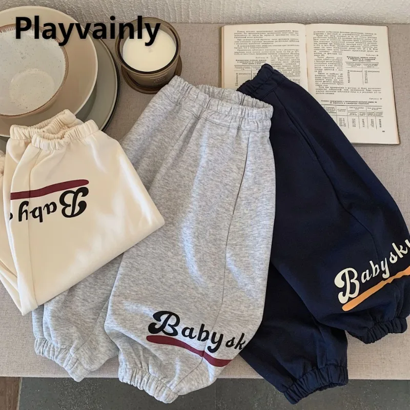 

Korean Style Boy and Girl Casual Pants Spring Autumn Letter Print Elastic Waist Wide Leg Jogger Pants Children Sweatpants H0002