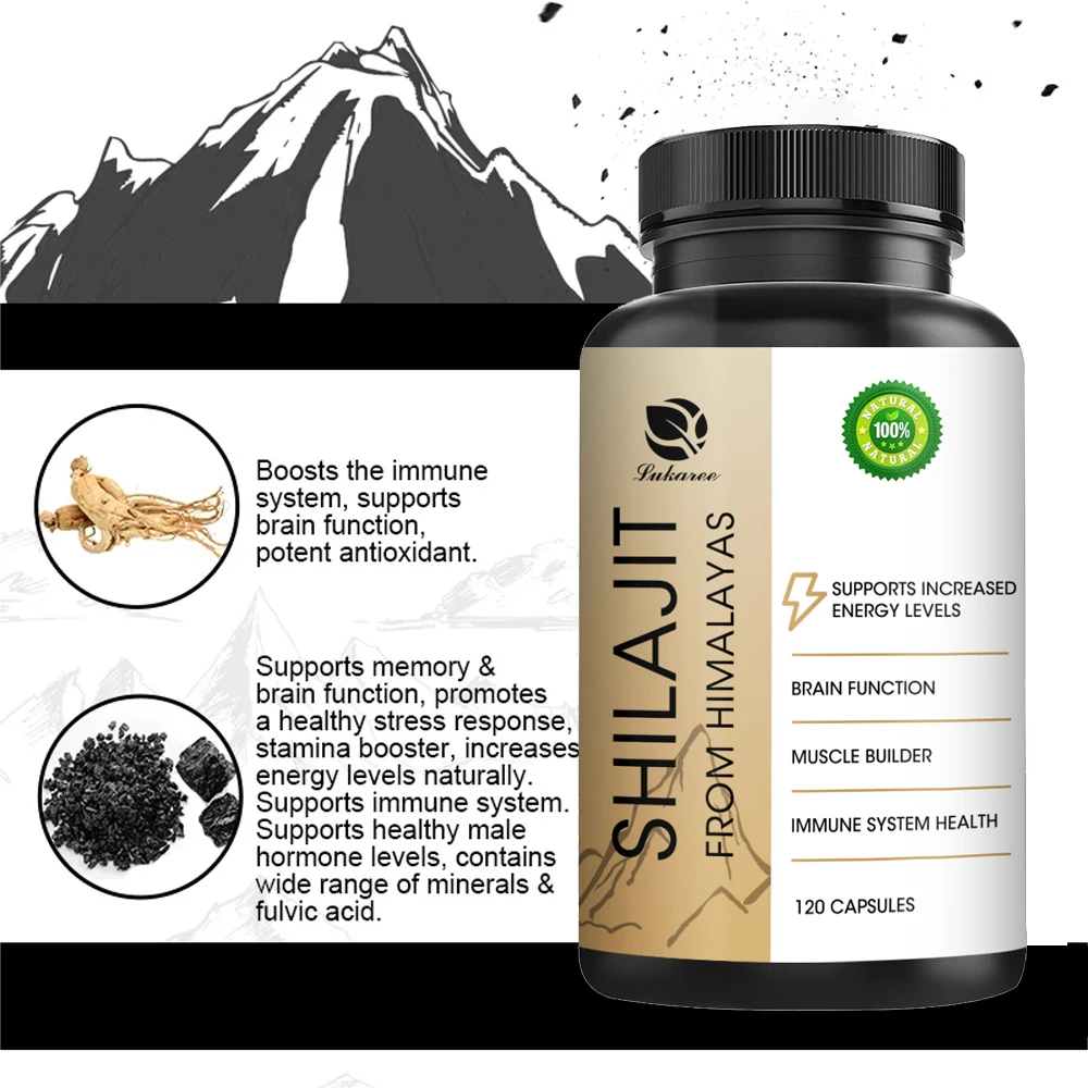 

Lukaree Гималайские натуральные органические капсулы женьшеня Shilajit Здоровый мозг, память и фокус Поддержка энергии и выносливости